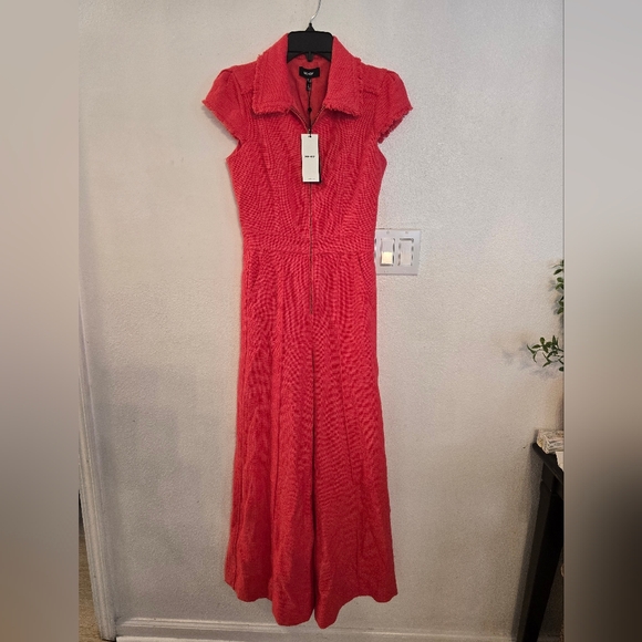 NWT ME+EM Textured Zip-Up Jumpsuit Tulip Red Size 2 - Picture 2 of 16